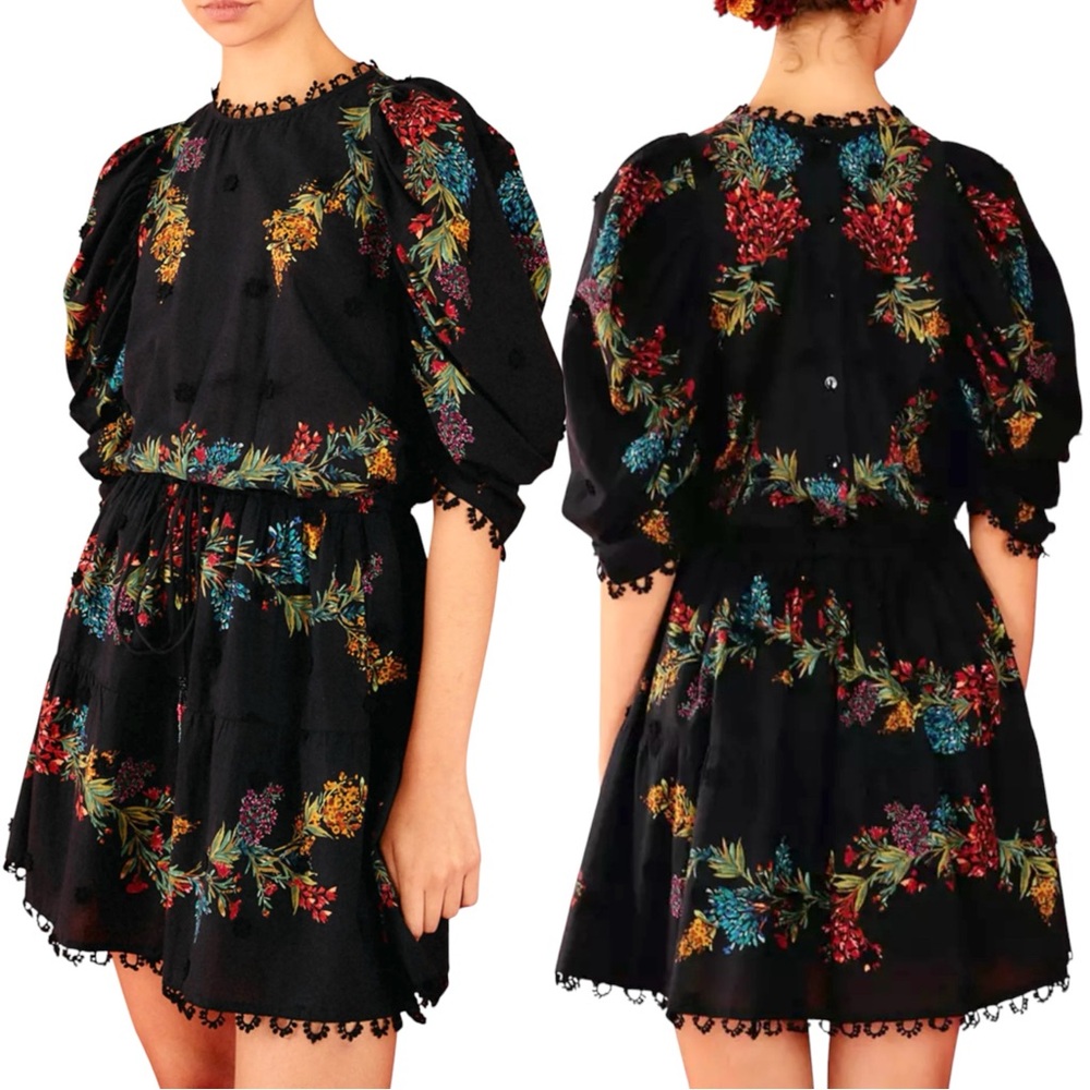 NWT Farm Rio Louise Floral Black Mini Dress Size Large